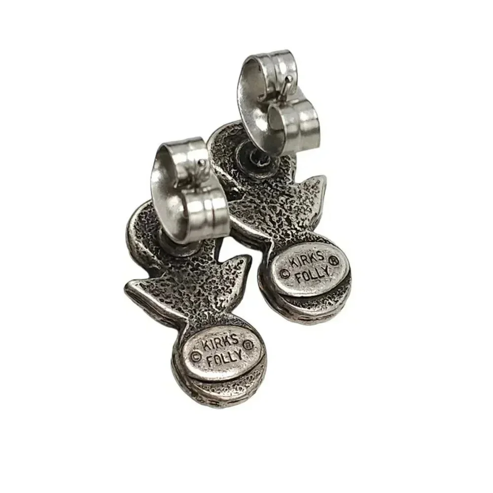 Kirks Folly Marcasite Cherub Face Studs Earrings Silver Tone Vintage